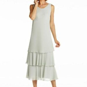 Capri by Mon Cheri CP2901 La Garconne Sage Tiered Midi Dress Beaded Flapper Sz 8